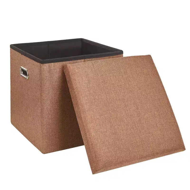 Banc coffre de rangement pliable, bout de lit en tissu de lin, repose-pieds avec siège rembourré, grand pouf pour chambre ou salon