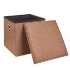 Banc coffre de rangement pliable, bout de lit en tissu de lin, repose-pieds avec siège rembourré, grand pouf pour chambre ou salon