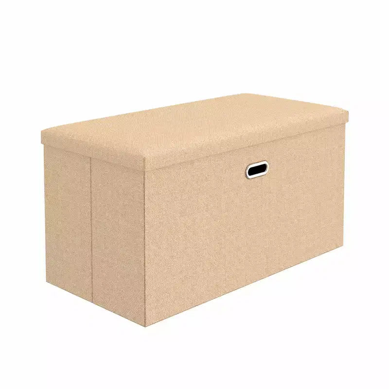 Banc coffre de rangement pliable, bout de lit en tissu de lin, repose-pieds avec siège rembourré, grand pouf pour chambre ou salon