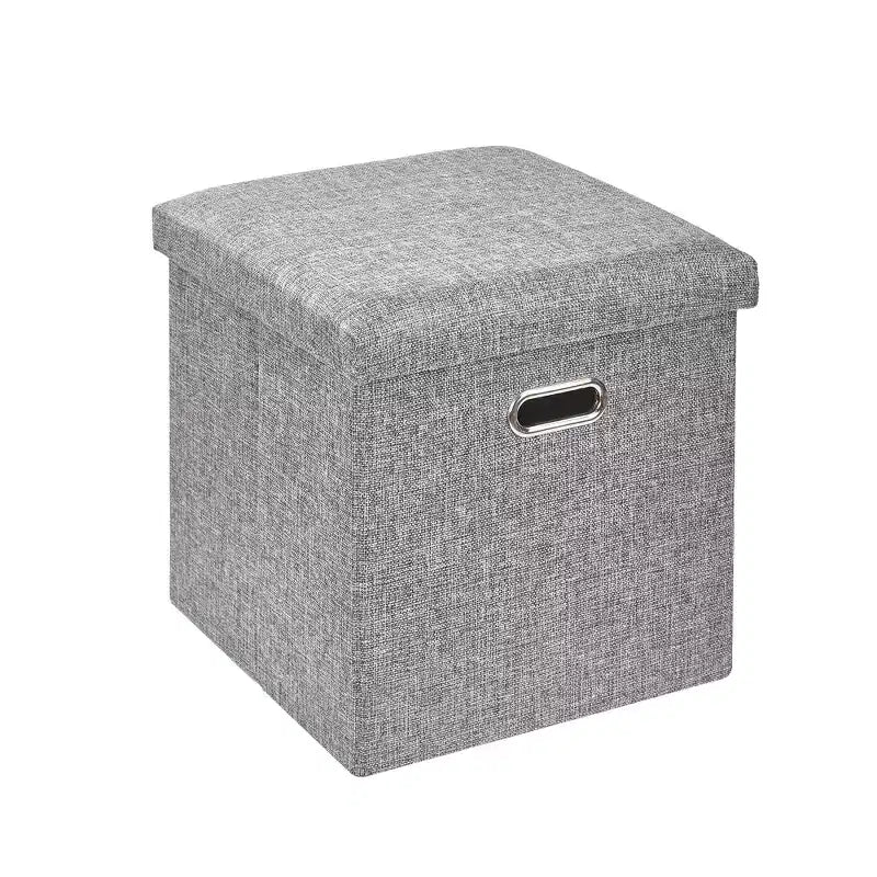 Banc coffre de rangement pliable, bout de lit en tissu de lin, repose-pieds avec siège rembourré, grand pouf pour chambre ou salon