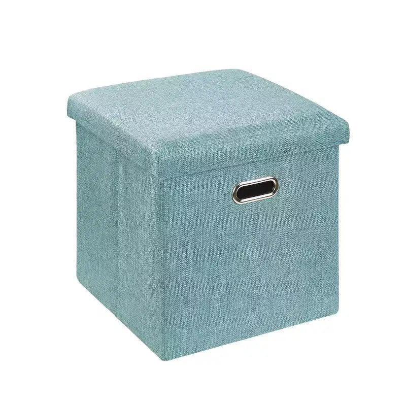 Banc coffre de rangement pliable, bout de lit en tissu de lin, repose-pieds avec siège rembourré, grand pouf pour chambre ou salon