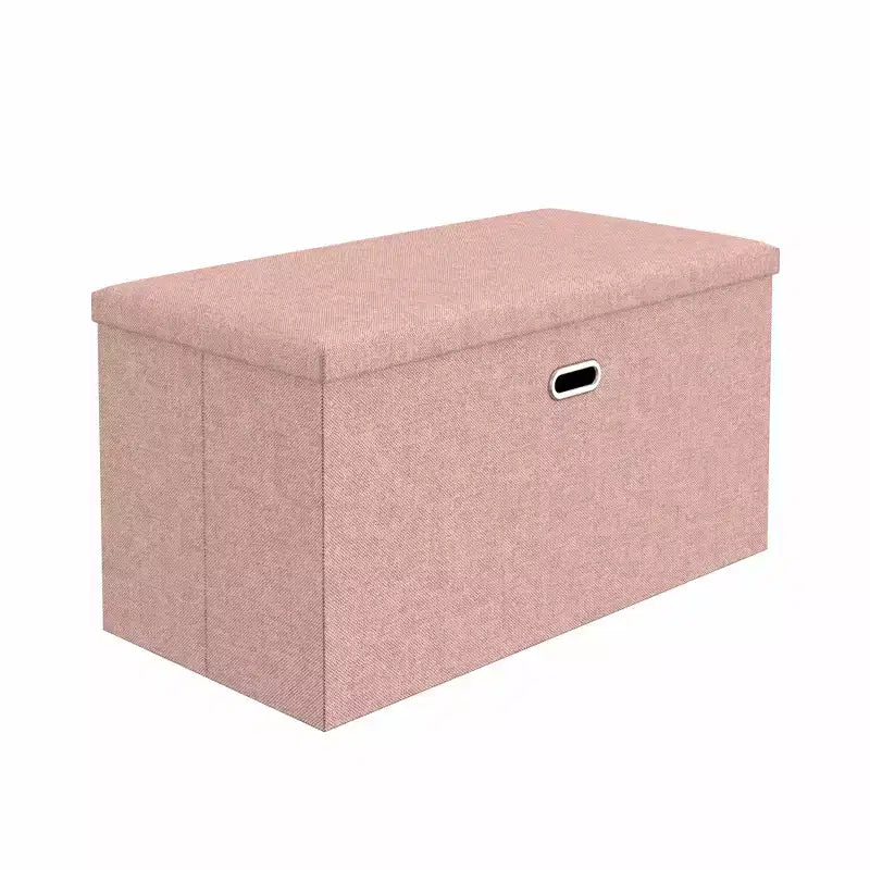 Banc coffre de rangement pliable, bout de lit en tissu de lin, repose-pieds avec siège rembourré, grand pouf pour chambre ou salon