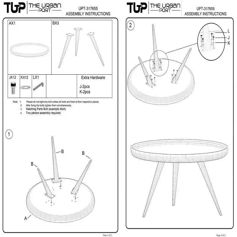Table basse ronde avec plateau, bois de manguier blanchi fait main, 76 cm