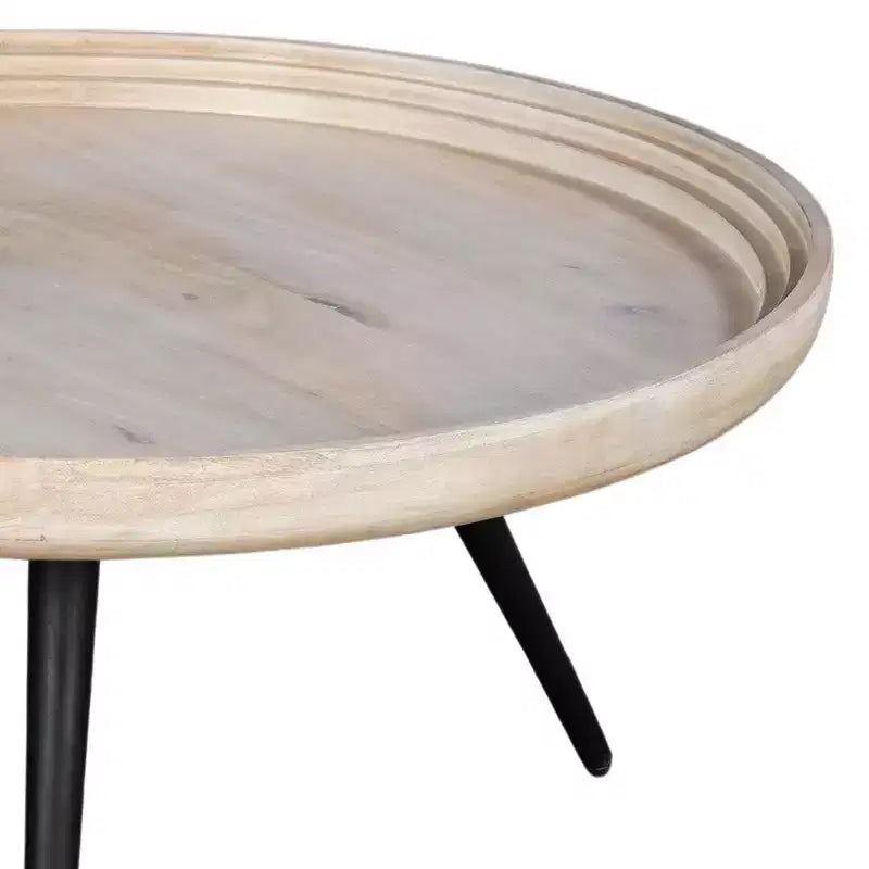Table basse ronde avec plateau, bois de manguier blanchi fait main, 76 cm