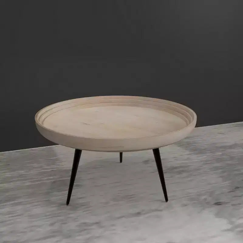 Table basse ronde avec plateau, bois de manguier blanchi fait main, 76 cm