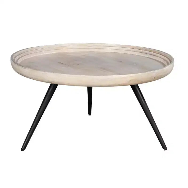 Table basse ronde avec plateau, bois de manguier blanchi fait main, 76 cm