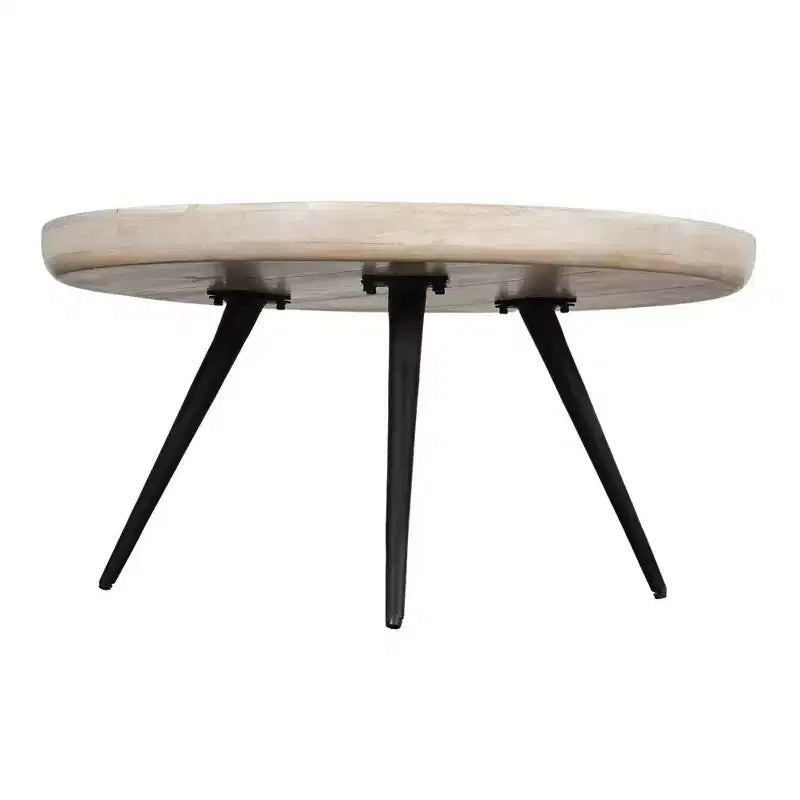Table basse ronde avec plateau, bois de manguier blanchi fait main, 76 cm