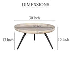Table basse ronde avec plateau, bois de manguier blanchi fait main, 76 cm