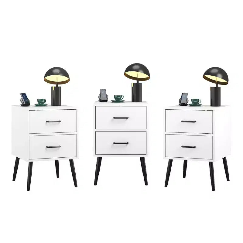 Table de chevet à 2 tiroirs avec pieds et poignées en métal, table de chevet moderne blanche, petite table d'appoint pour chambre, salon ou appartement