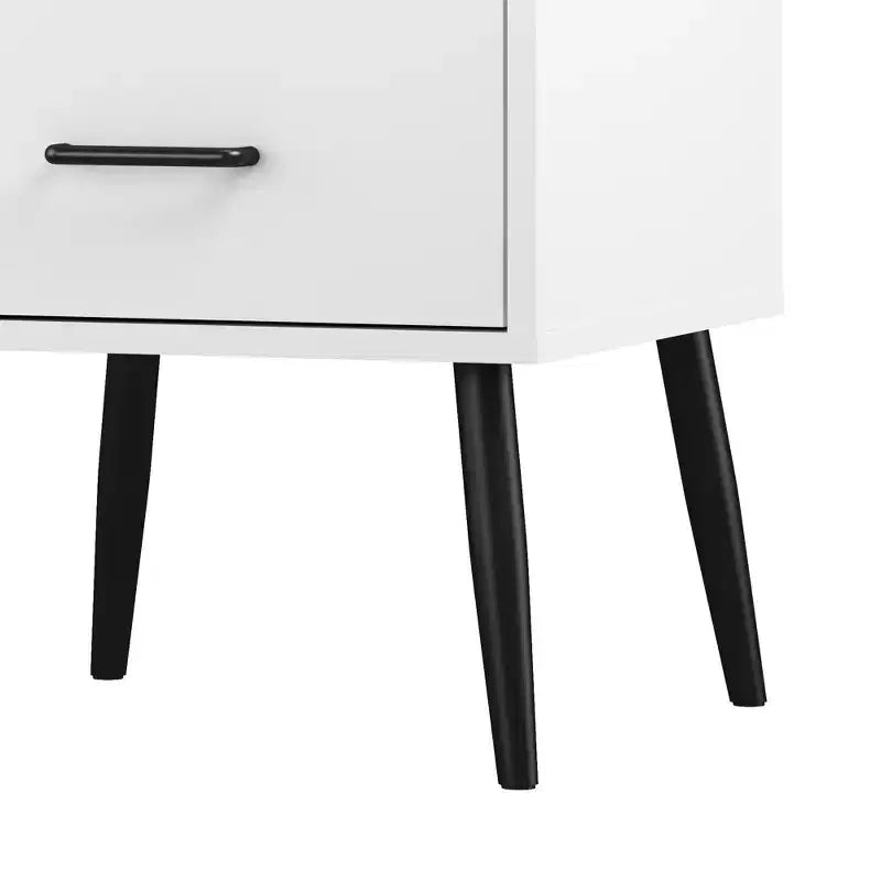 Table de chevet à 2 tiroirs avec pieds et poignées en métal, table de chevet moderne blanche, petite table d'appoint pour chambre, salon ou appartement