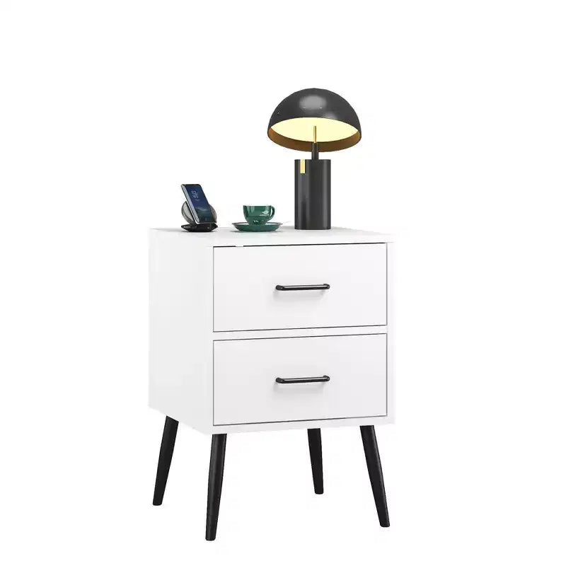 Table de chevet à 2 tiroirs avec pieds et poignées en métal, table de chevet moderne blanche, petite table d'appoint pour chambre, salon ou appartement
