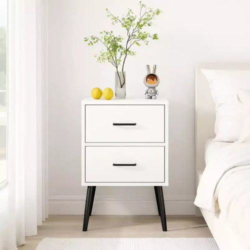 Table de chevet à 2 tiroirs avec pieds et poignées en métal, table de chevet moderne blanche, petite table d'appoint pour chambre, salon ou appartement