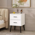 Table de chevet à 2 tiroirs avec pieds et poignées en métal, table de chevet moderne blanche, petite table d'appoint pour chambre, salon ou appartement