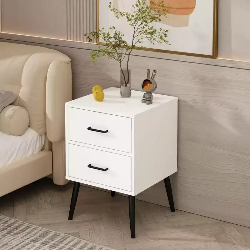Table de chevet à 2 tiroirs avec pieds et poignées en métal, table de chevet moderne blanche, petite table d'appoint pour chambre, salon ou appartement
