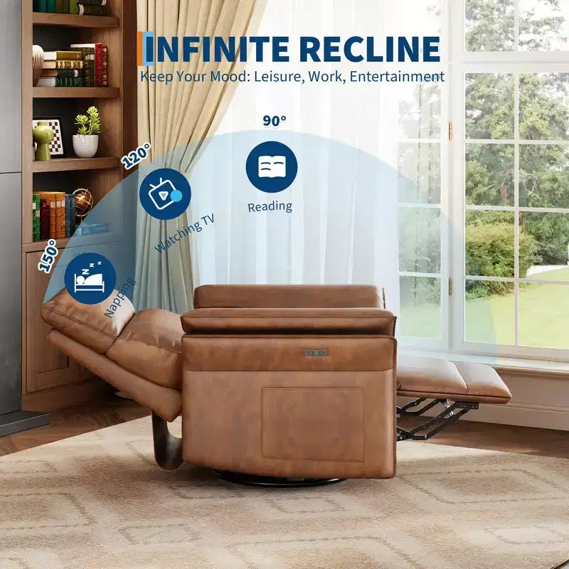 Fauteuil inclinable en cuir PU pour salon - Fauteuil à bascule pivotant à 270°, inclinaison réglable, accoudoirs double couche, canapé individuel grand et confortable