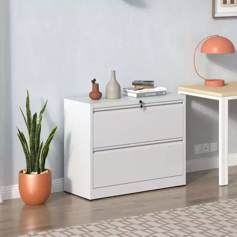 Classeur latéral à 2 tiroirs, classeur avec serrure pour bureau à domicile, classeur métallique verrouillable