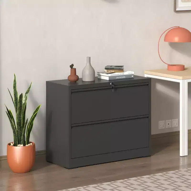 Classeur latéral à 2 tiroirs, classeur avec serrure pour bureau à domicile, classeur métallique verrouillable