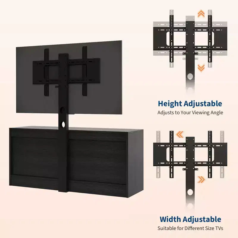 Meuble TV 4 tiroirs en rotin avec support (pour TV jusqu'à 7 pouces), meuble de divertissement en bois, console multimédia de rangement pour salon et chambre