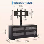 Meuble TV 4 tiroirs en rotin avec support (pour TV jusqu'à 7 pouces), meuble de divertissement en bois, console multimédia de rangement pour salon et chambre