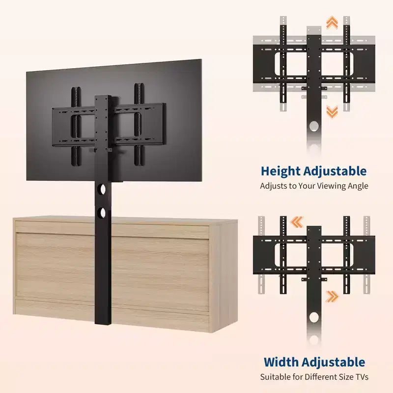 Meuble TV 4 tiroirs en rotin avec support (pour TV jusqu'à 7 pouces), meuble de divertissement en bois, console multimédia de rangement pour salon et chambre