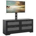 Farmhouse Rattan 4 Drawer TV Stand with Mount (Fits TVs Up to 70 Inch), Wooden Entertainment Center, Storage Media Console for Living Room & Bedroom