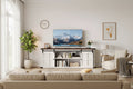 TV Stand for 75 in TVs, Farmhouse Entertainment Center with Sliding Barn Doors & Storage Cabinets, Modern TV Console Table for Living Room Bedroom