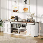 Meuble TV pour téléviseurs de 75 pouces, meuble TV de style rustique avec portes coulissantes et armoires de rangement, console TV moderne pour salon et chambre