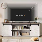 Meuble TV pour téléviseurs de 75 pouces, meuble TV de style rustique avec portes coulissantes et armoires de rangement, console TV moderne pour salon et chambre