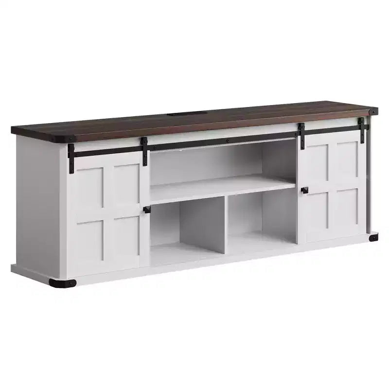 Meuble TV pour téléviseurs de 75 pouces, meuble TV de style rustique avec portes coulissantes et armoires de rangement, console TV moderne pour salon et chambre