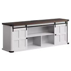 Meuble TV pour téléviseurs de 75 pouces, meuble TV de style rustique avec portes coulissantes et armoires de rangement, console TV moderne pour salon et chambre