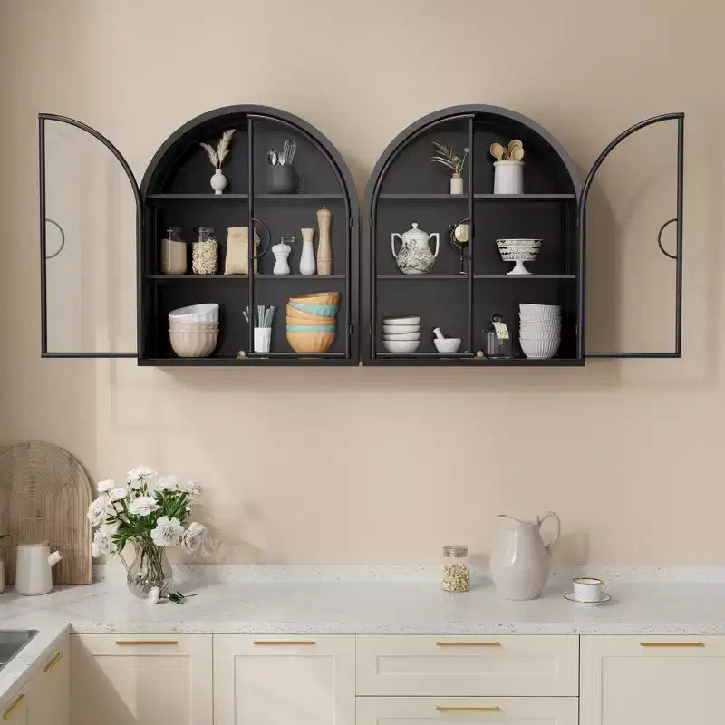 Meuble mural de salle de bain à monter au-dessus des toilettes, meuble de rangement de salle de bain en métal cintré avec portes vitrées, armoire à pharmacie murale.