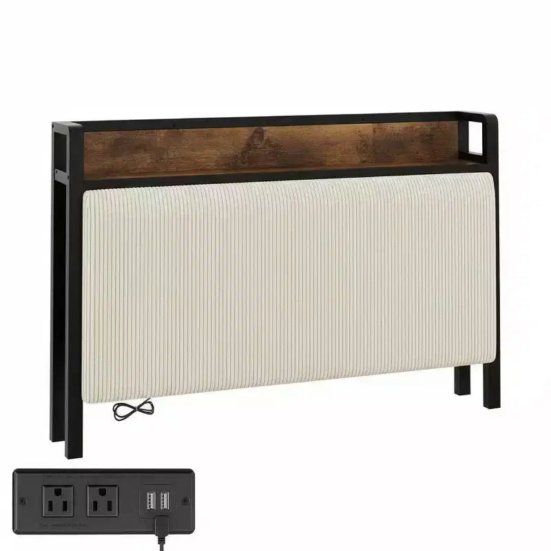 Cadre de lit plateforme avec tiroirs de rangement et recharge USB, tête de lit rembourrée en velours côtelé noir, silencieux, sommier tapissier non requis