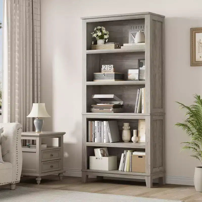 Étagère de style ferme industrielle à 5 niveaux, Présentoir de ferme rustique, Étagères réglables, Bibliothèque organisatrice à cadre métallique, pour salon, chambre