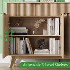 Buffet de rangement de 152 cm, meuble d'entrée cannelé avec 2 tiroirs, console média en bois, bahut d'appoint pour salon et cuisine