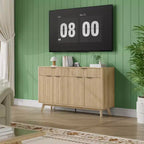 Buffet de rangement de 152 cm, meuble d'entrée cannelé avec 2 tiroirs, console média en bois, bahut d'appoint pour salon et cuisine