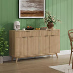 Buffet de rangement de 152 cm, meuble d'entrée cannelé avec 2 tiroirs, console média en bois, bahut d'appoint pour salon et cuisine