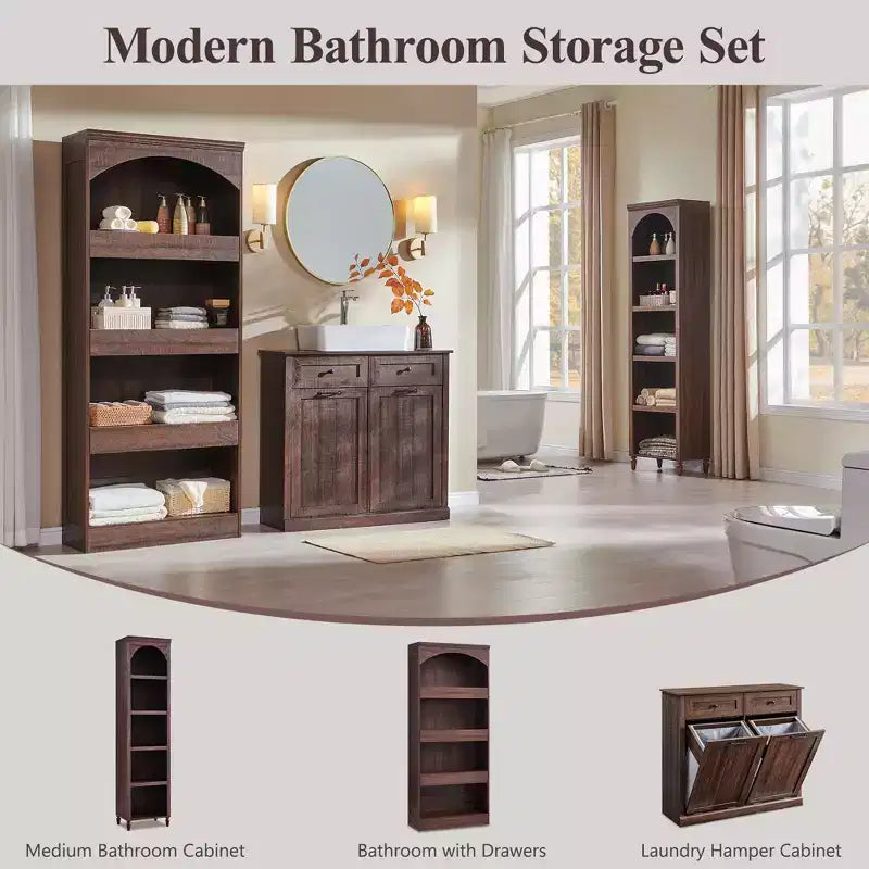 Meuble de rangement haut de salle de bain avec arche de 76 po, rangement en bois à 4 niveaux avec tiroir inférieur à verrouillage magnétique et 3 tiroirs cachés pour salle de bain, buanderie