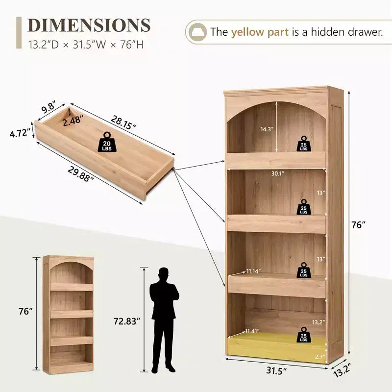 Meuble de rangement haut de salle de bain avec arche de 76 po, rangement en bois à 4 niveaux avec tiroir inférieur à verrouillage magnétique et 3 tiroirs cachés pour salle de bain, buanderie