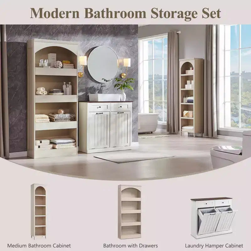 Meuble de rangement haut de salle de bain avec arche de 76 po, rangement en bois à 4 niveaux avec tiroir inférieur à verrouillage magnétique et 3 tiroirs cachés pour salle de bain, buanderie