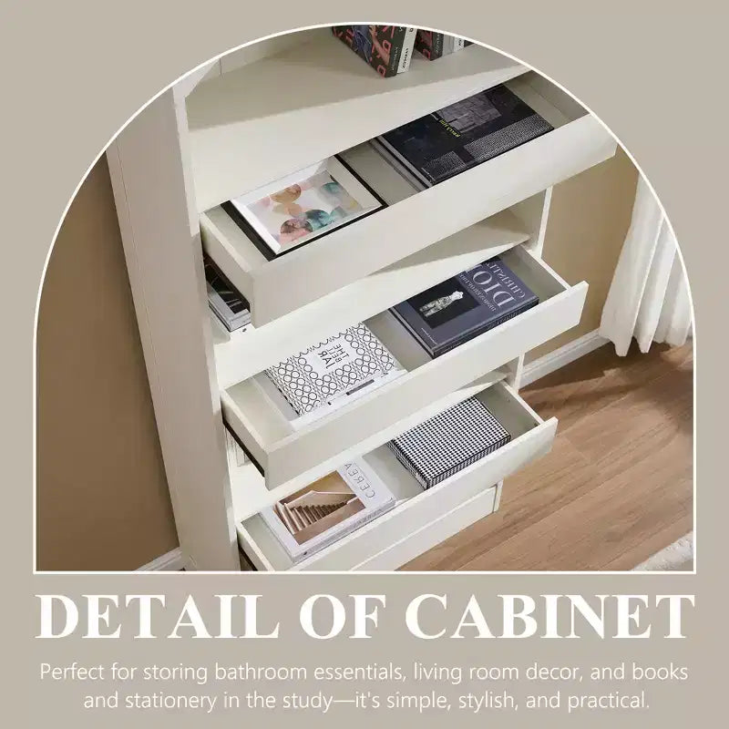 Meuble de rangement haut de salle de bain avec arche de 76 po, rangement en bois à 4 niveaux avec tiroir inférieur à verrouillage magnétique et 3 tiroirs cachés pour salle de bain, buanderie