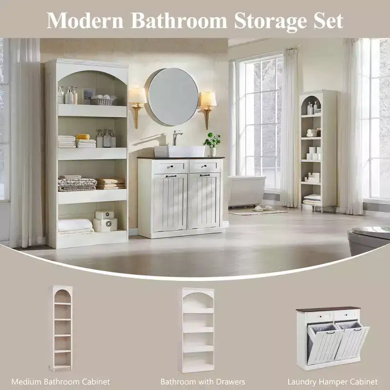 Meuble de rangement haut de salle de bain avec arche de 76 po, rangement en bois à 4 niveaux avec tiroir inférieur à verrouillage magnétique et 3 tiroirs cachés pour salle de bain, buanderie