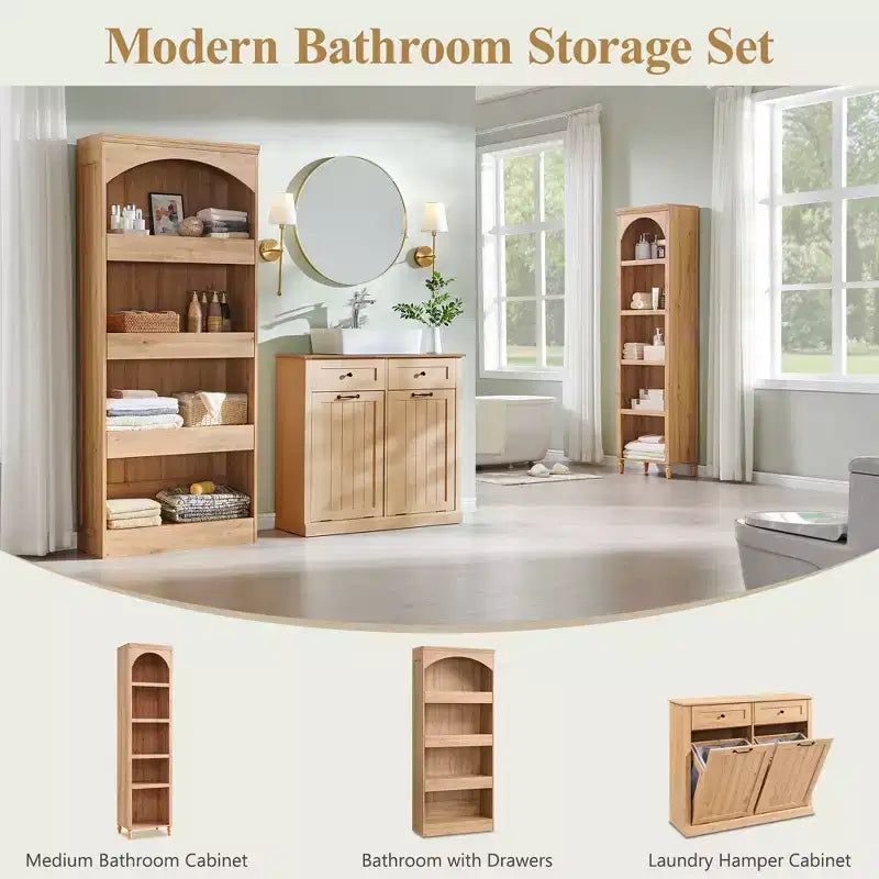 Meuble de rangement haut de salle de bain avec arche de 76 po, rangement en bois à 4 niveaux avec tiroir inférieur à verrouillage magnétique et 3 tiroirs cachés pour salle de bain, buanderie