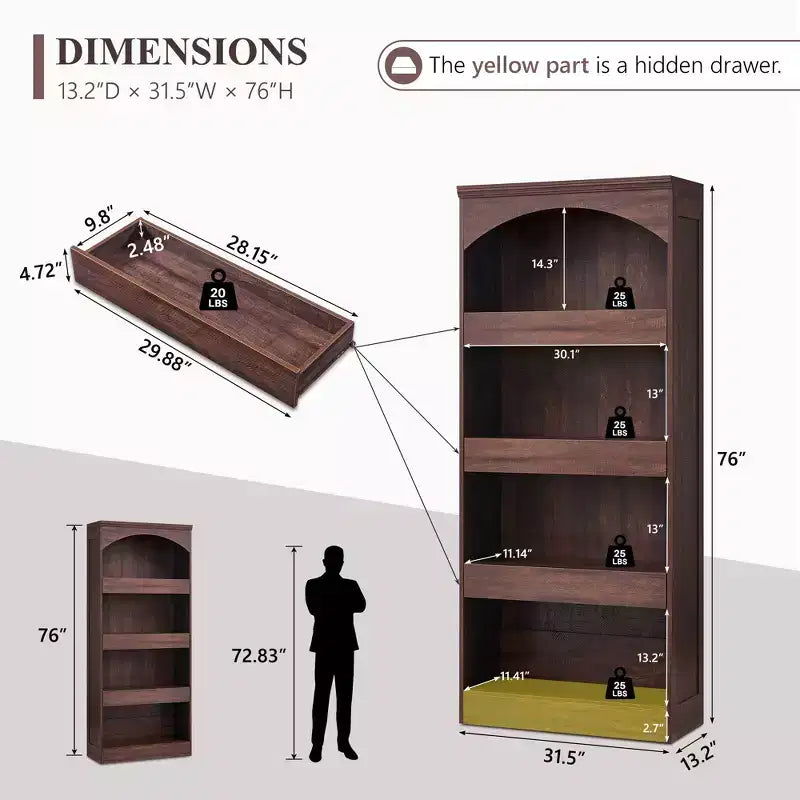 Meuble de rangement haut de salle de bain avec arche de 76 po, rangement en bois à 4 niveaux avec tiroir inférieur à verrouillage magnétique et 3 tiroirs cachés pour salle de bain, buanderie