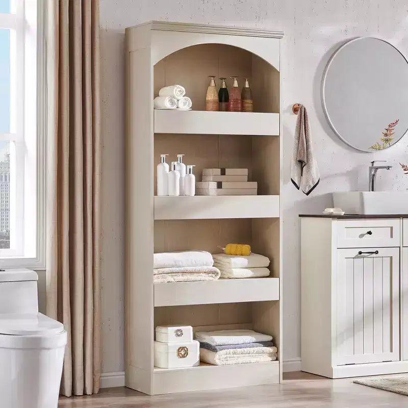 Meuble de rangement haut de salle de bain avec arche de 76 po, rangement en bois à 4 niveaux avec tiroir inférieur à verrouillage magnétique et 3 tiroirs cachés pour salle de bain, buanderie