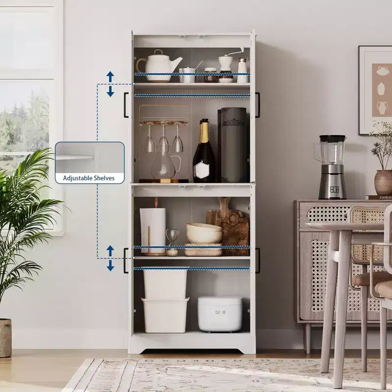 Meuble de cuisine de style campagnard, Armoire autoportante, Étagères réglables, 4 portes, pour Salon