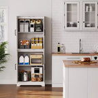 Meuble de cuisine de style campagnard, Armoire autoportante, Étagères réglables, 4 portes, pour Salon