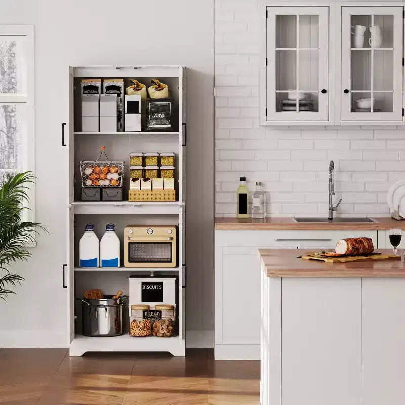 Meuble de cuisine de style campagnard, Armoire autoportante, Étagères réglables, 4 portes, pour Salon