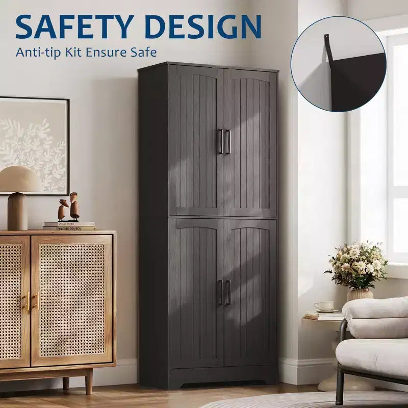 Meuble de cuisine de style campagnard, Armoire autoportante, Étagères réglables, 4 portes, pour Salon