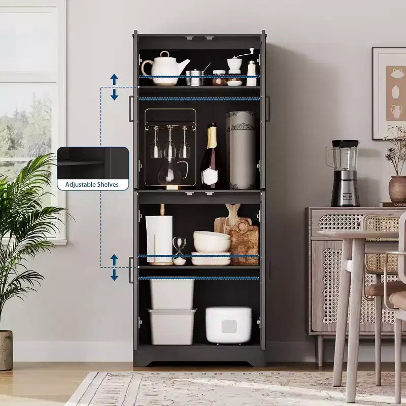 Meuble de cuisine de style campagnard, Armoire autoportante, Étagères réglables, 4 portes, pour Salon