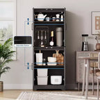 Meuble de cuisine de style campagnard, Armoire autoportante, Étagères réglables, 4 portes, pour Salon